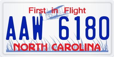 NC license plate AAW6180