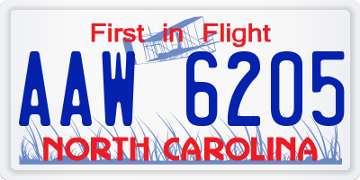 NC license plate AAW6205