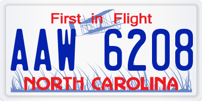 NC license plate AAW6208