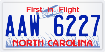 NC license plate AAW6227
