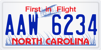 NC license plate AAW6234