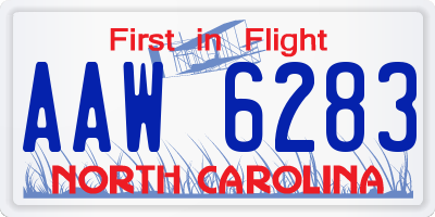 NC license plate AAW6283