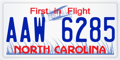 NC license plate AAW6285