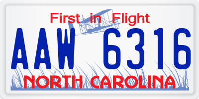 NC license plate AAW6316