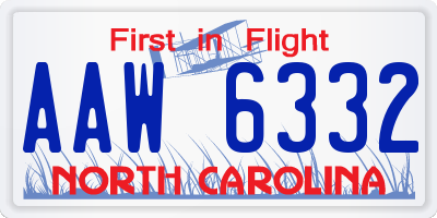NC license plate AAW6332