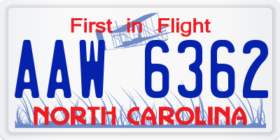 NC license plate AAW6362