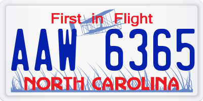 NC license plate AAW6365