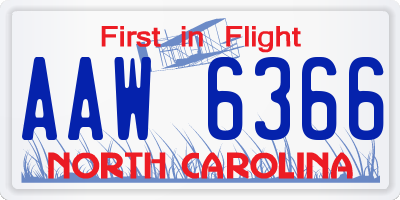 NC license plate AAW6366