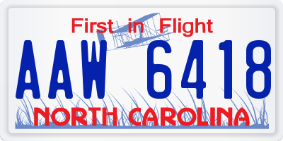 NC license plate AAW6418