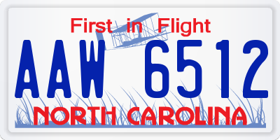 NC license plate AAW6512