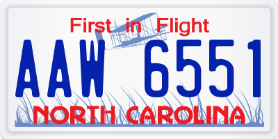 NC license plate AAW6551
