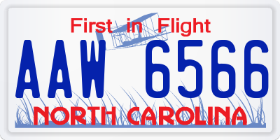 NC license plate AAW6566