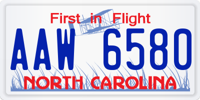 NC license plate AAW6580