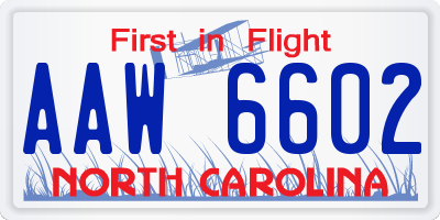 NC license plate AAW6602