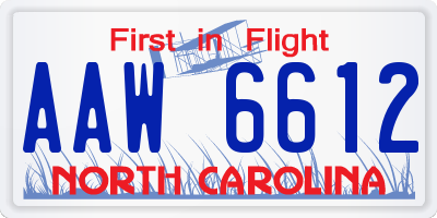 NC license plate AAW6612