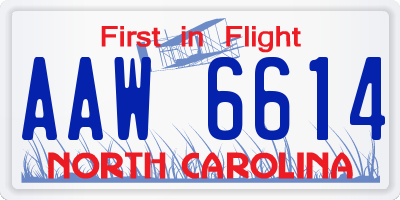 NC license plate AAW6614