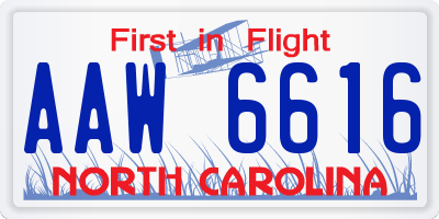 NC license plate AAW6616