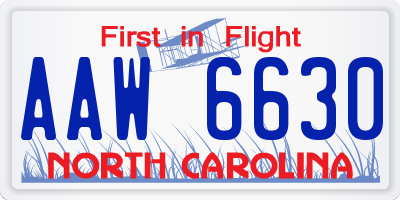 NC license plate AAW6630