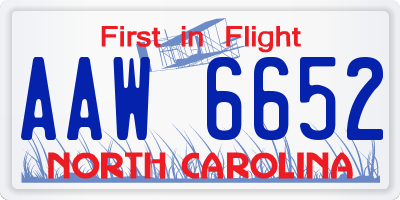 NC license plate AAW6652
