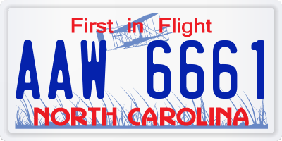 NC license plate AAW6661