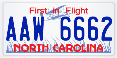 NC license plate AAW6662