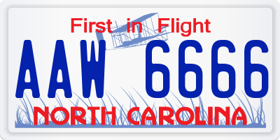 NC license plate AAW6666