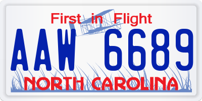 NC license plate AAW6689
