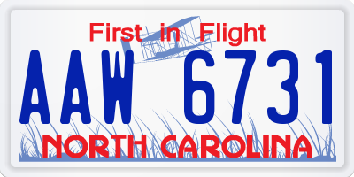 NC license plate AAW6731