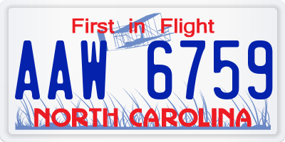 NC license plate AAW6759