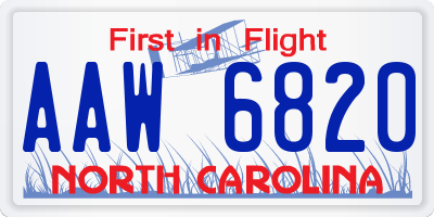 NC license plate AAW6820