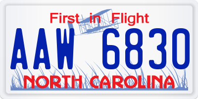 NC license plate AAW6830