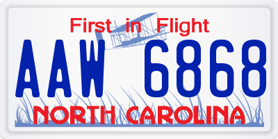 NC license plate AAW6868
