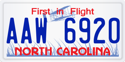 NC license plate AAW6920