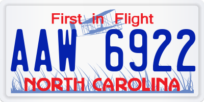 NC license plate AAW6922