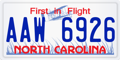 NC license plate AAW6926