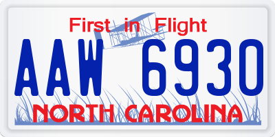 NC license plate AAW6930