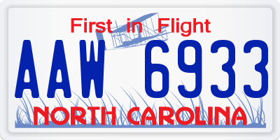 NC license plate AAW6933