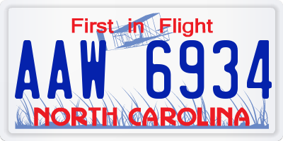 NC license plate AAW6934