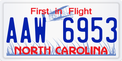 NC license plate AAW6953