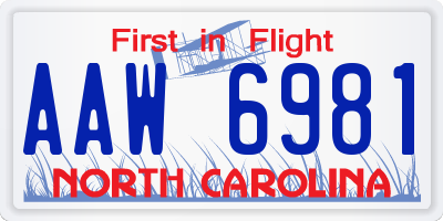 NC license plate AAW6981