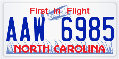 NC license plate AAW6985