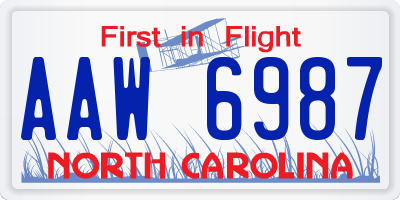 NC license plate AAW6987