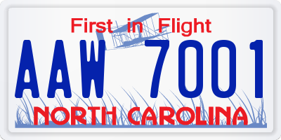NC license plate AAW7001