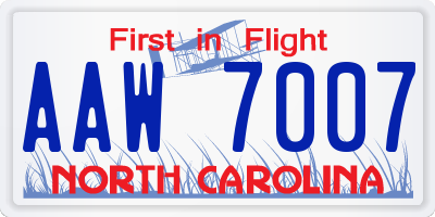NC license plate AAW7007