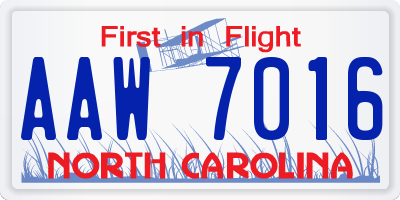 NC license plate AAW7016