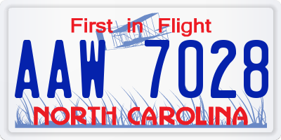 NC license plate AAW7028