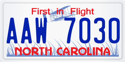 NC license plate AAW7030