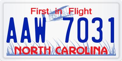 NC license plate AAW7031