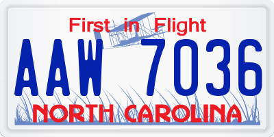 NC license plate AAW7036