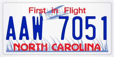 NC license plate AAW7051